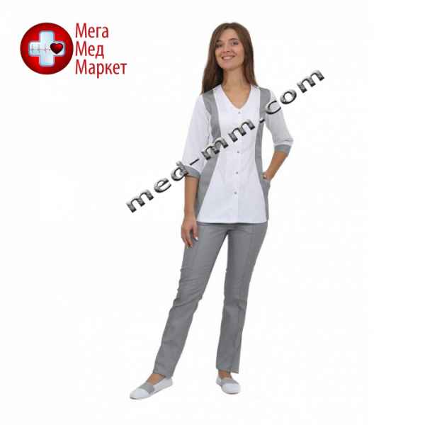 Купить Медицинский костюм женский Ницца белый/серый №1051 цена, характеристики, отзывы